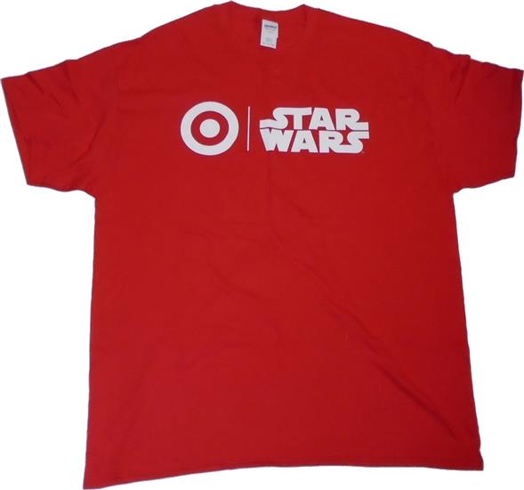 Red shirt with Target Bullseye and Star Wars logos on front.