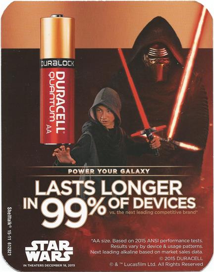 Duracell Quantum (Kylo Ren) / Duracell (X-Wings and Falcon) shelftalk