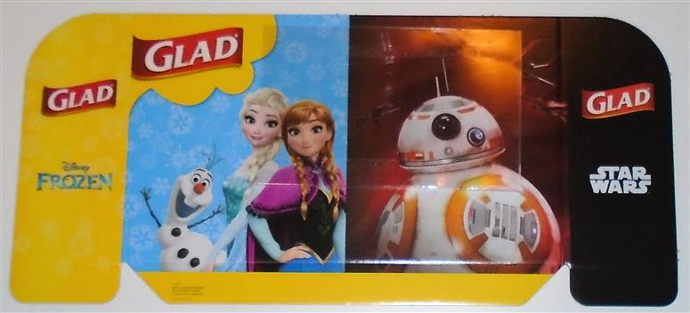 Glad Frozen and Star Wars Food Bags cardboard sidecap