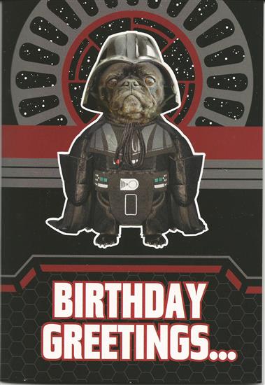 Darth Vader dog.  ''Birthday Greetings'' / ''...From the Bark Side'