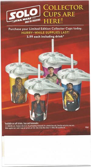 Tabletop tent sign.  Promotes trading cards and cups
