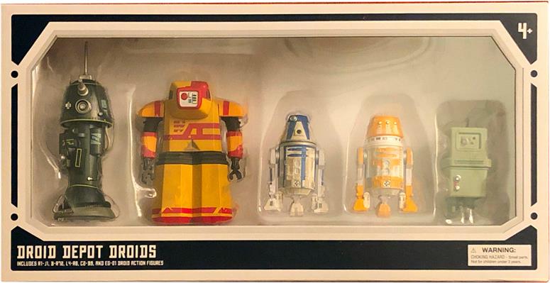 Droid Depot Droids: R1-J1, B-R72, L4-R8, C2-B9, EG-01