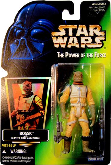 Bossk with blaster rifle and pistol .00, holo, col. 2, old bubble