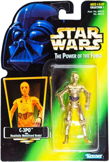 C-3PO with realistic metalized body .01, holo, col. 1, old bubble