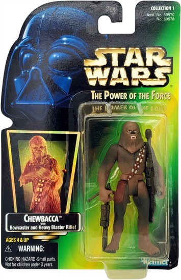 Chewbacca with bowcaster and heavy blaster rifle .01, holo, col. 1, new bubble