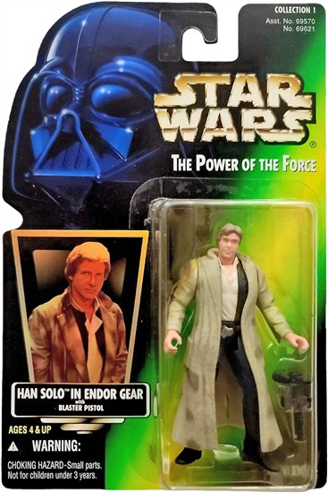 Han Solo in Endor gear with blaster pistol .00, holo, col. 1, old bubble