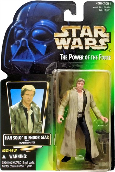 Han Solo in Endor gear with blaster pistol .00, photo, col. 1, new bubble, brown pants