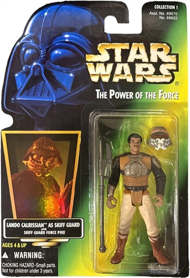 Lando Calrissian as skiff guard with skiff guard force pike .00, holo, col. 1, new bubble, gold circle