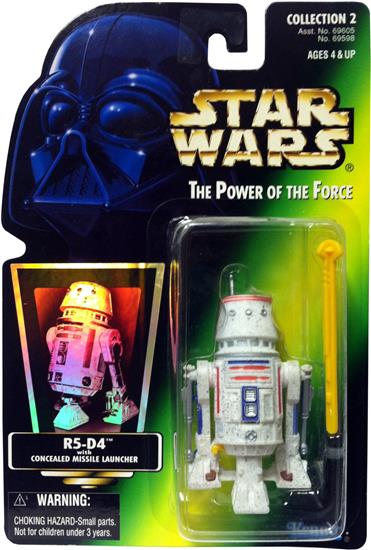 R5-D4 with concealed missile launcher .01, holo, col. 2, warning sticker; hooked firing pin