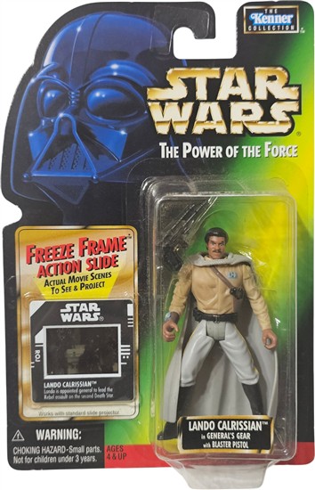 Lando Calrissian in General's gear with blaster pistol .00, col. 1, 2 stickers on bubble