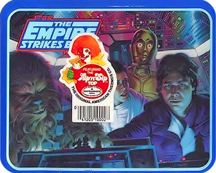 ESB: Metal. Millennium Falcon and Luke, R2-D2 and Yoda. Thermos with Yoda