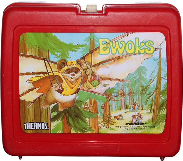 EWOKS: plastic. Ewoks on lid. Thermos with Ewok