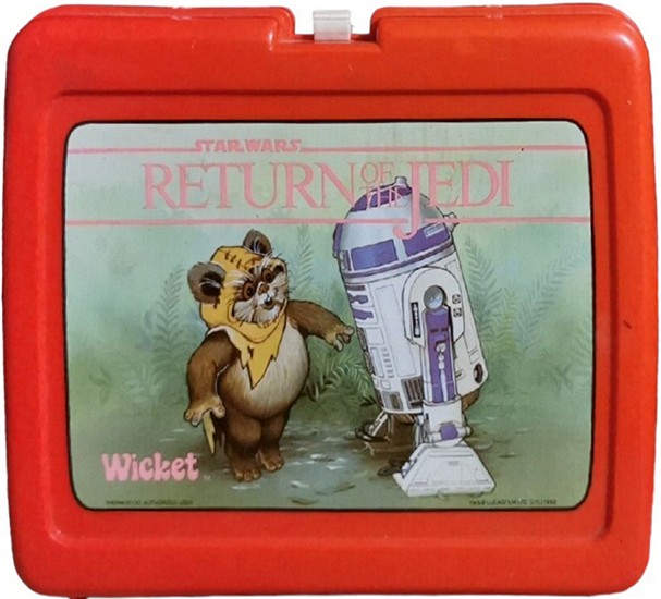 ROTJ: Plastic. R2-D2 and Wicket on lid. Thermos with Ewok