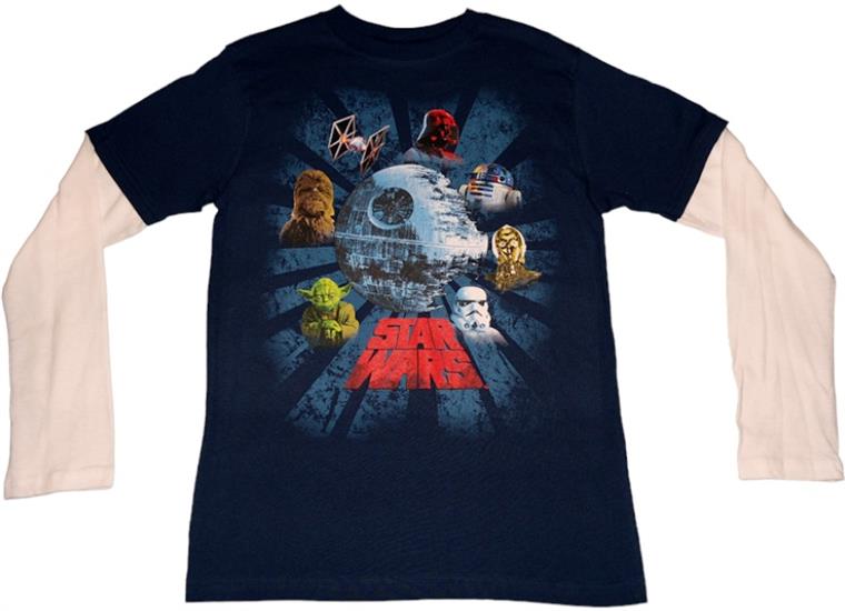 Death Star surrounded by character faces