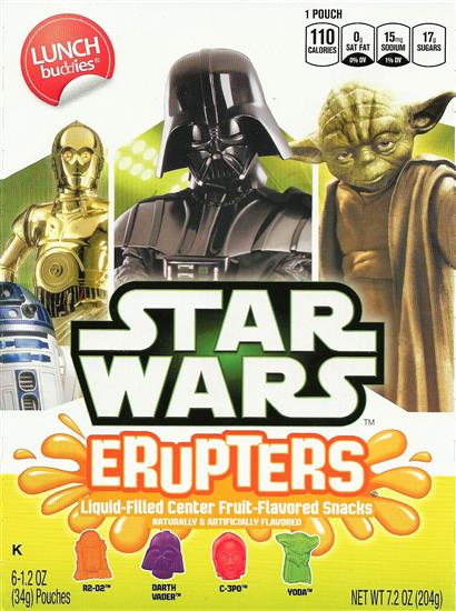 Lunch Buddies Erupters. Six pouches, 7.2 oz., box only